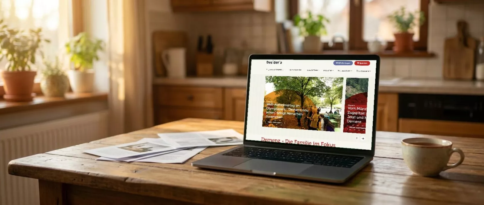 Website Desideria Care e.V. auf einem Bildschirm